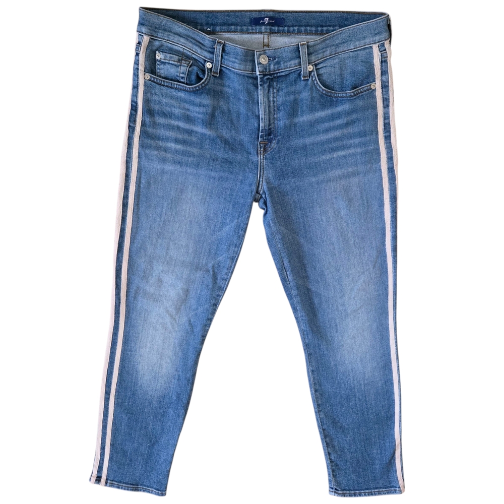 7 For All Mankind Roxanne Skinny Jeans Womens Size 32 Blue Double Racing Stripes - Picture 2 of 15